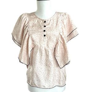 Chelsea Flower Silk Cottagecore Blouse S Pink Hippie Peasant Ruffled